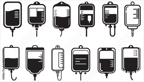 Intravenous IV Bag Silhouettes Set