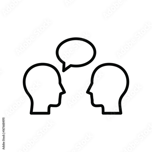 Conversation Icon: Depicting a dialogue, with two faces engaged in a thought exchange.