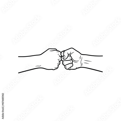 United fist: A simple but powerful monochrome sketch depicts two fists connecting in a gesture of unity, representing a shared bond or agreement.