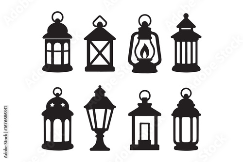 Ramadan kareem lantern vector illustration set