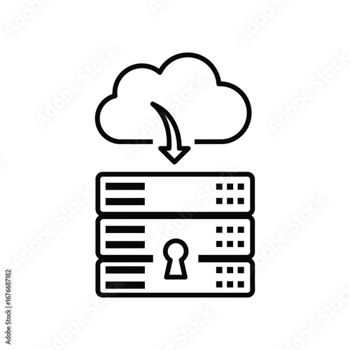 Cloud Data Security Icon: A sleek, modern icon depicting the secure transfer of data from a cloud server, signifying safe storage and accessibility.