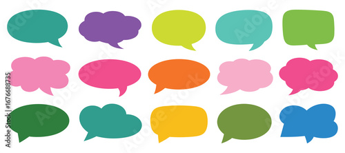 Collection of colorful speech bubbles and thought bubbles isolated on white background