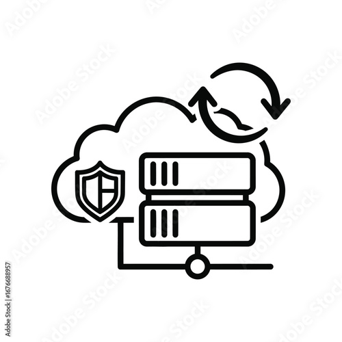 Secure Cloud Storage Illustration: A visual representation of secure cloud storage, highlighting data protection and backup features. This graphic depicts a cloud symbol connected to server units.