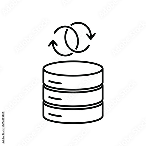 Data Synchronization Icon: An icon representing data synchronization, featuring a stack of data disks with interconnected circular arrows.