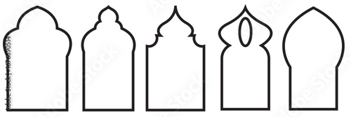 Islamic arch window silhouette . Shape Islamic door and arabic window icon. Set of decorative Islamic style arch and window silhouettes perfect for architecture, patterns, and cultural designs.

