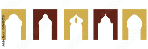 Islamic arch window silhouette . Shape Islamic door and arabic window icon. Set of decorative Islamic style arch and window silhouettes perfect for architecture, patterns, and cultural designs.

