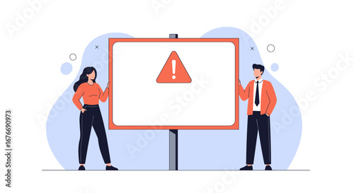 Heads up! Business team presents important safety warning, caution sign, or risk notification to employees