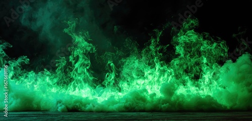 Green fire and smoke against a dark background