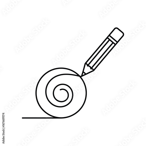 Creative Concept: A simple yet impactful illustration showcases the genesis of artistic expression, a pencil tracing a spiral to symbolize creative beginning.
