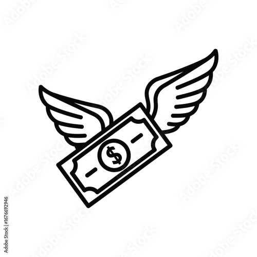 Soaring Currency: A graphic depiction of a dollar bill with angelic wings, conveying the concept of financial freedom, investment growth, or economic mobility.