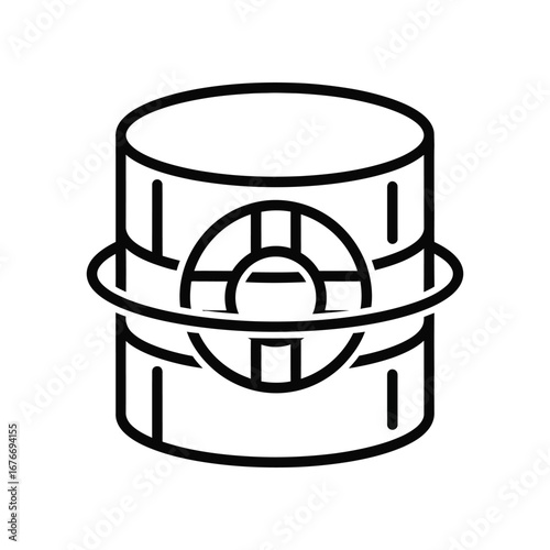 Data Security and Protection: An illustration of a digital database secured by a circular shield, highlighting the safeguarding of information in the digital age.