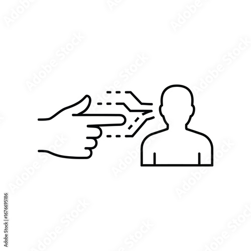 Illustration of Influence and Connection: A hand points towards the head of a person, linked by a network of lines representing the flow of ideas and influence.