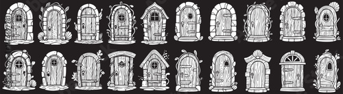 Enchanting collection of whimsical fairy tale doors, perfect for fantasy illustrations or children's books