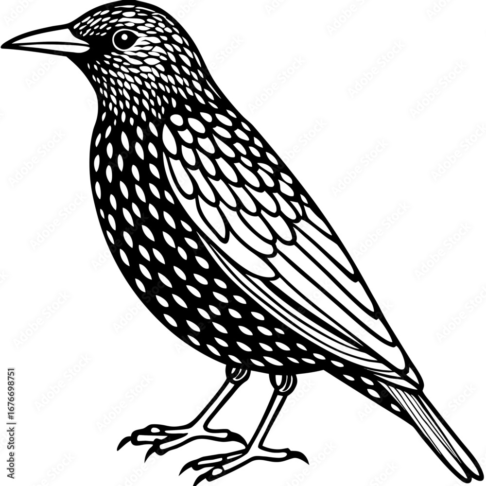 Fototapeta premium Starling line art vector