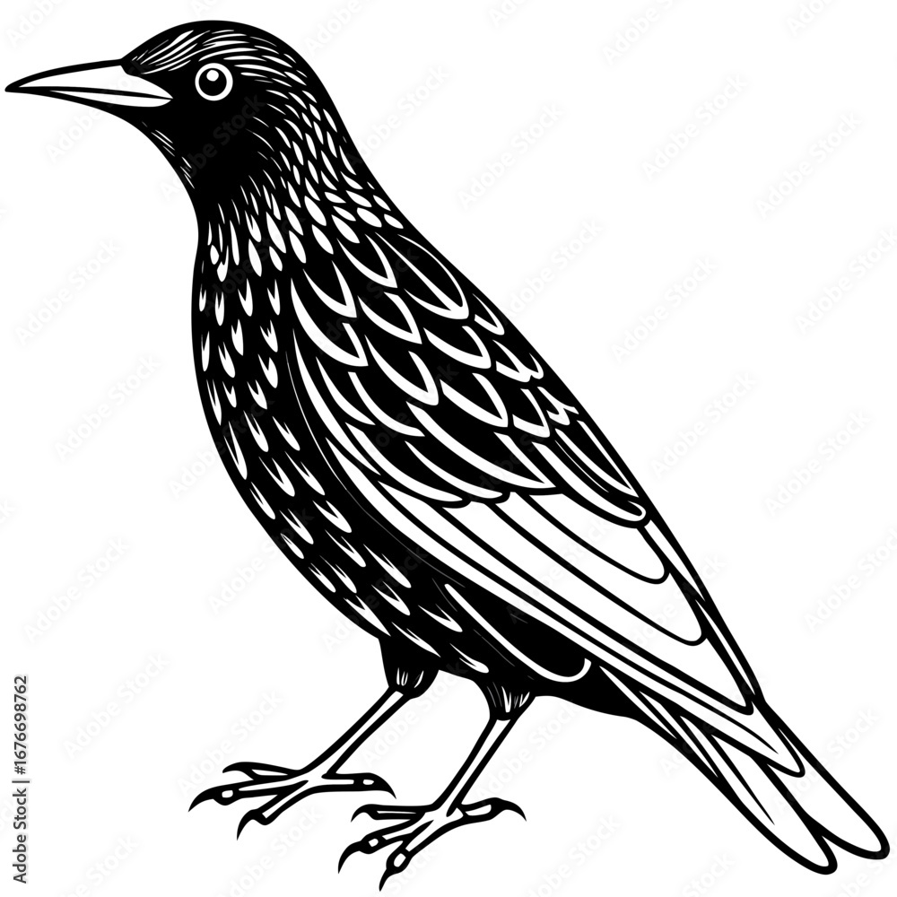 Fototapeta premium Starling line art vector
