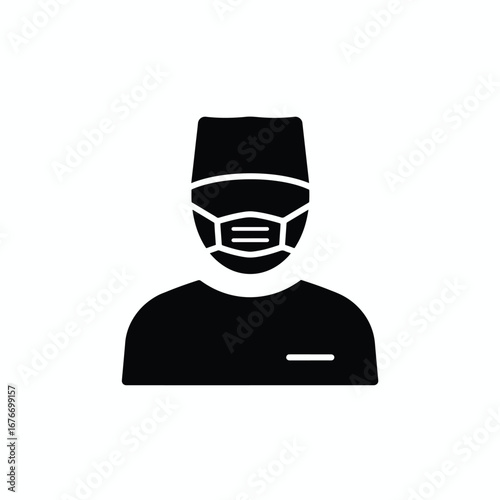 Icon of a person wearing a medical mask and cap, representing healthcare professional.