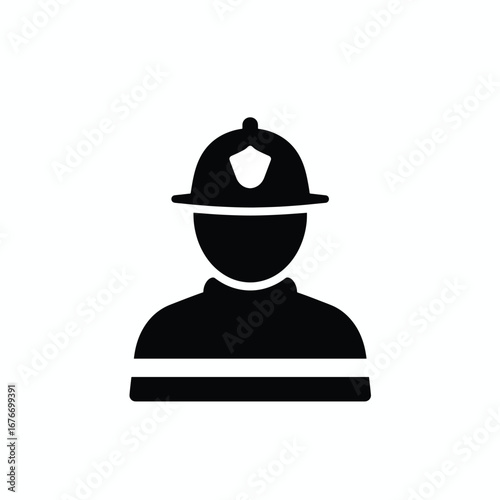 Icon of a firefighter wearing a helmet, depicted in black and white.