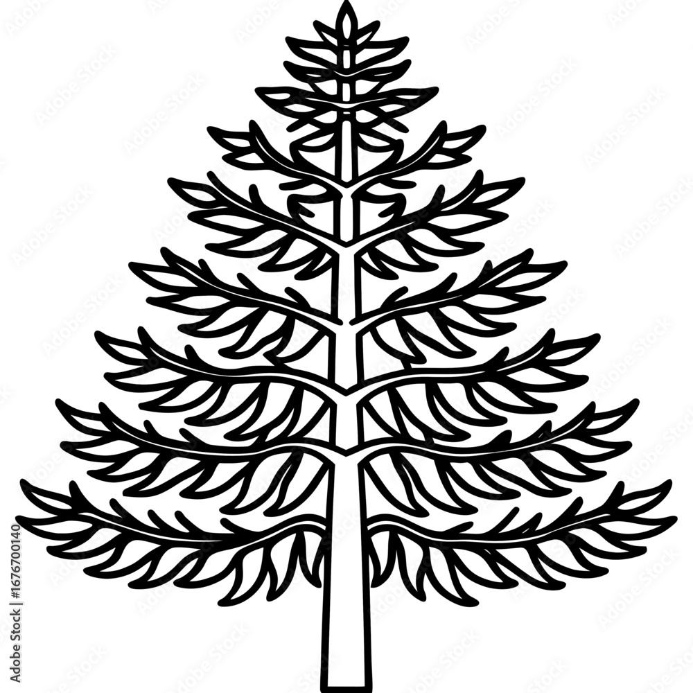 Fototapeta premium Monkey‑puzzle Tree line art vector