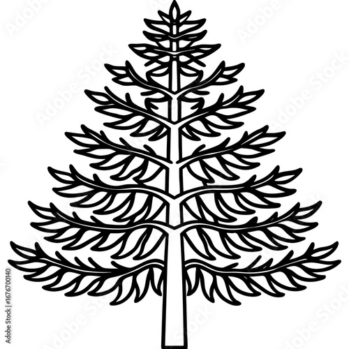 Monkey‑puzzle Tree line art vector