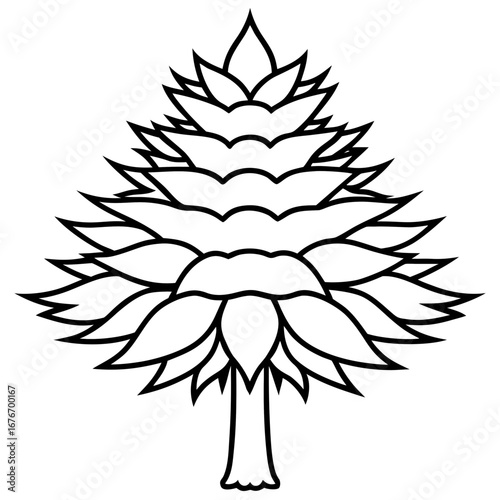 Monkey‑puzzle Tree line art vector
