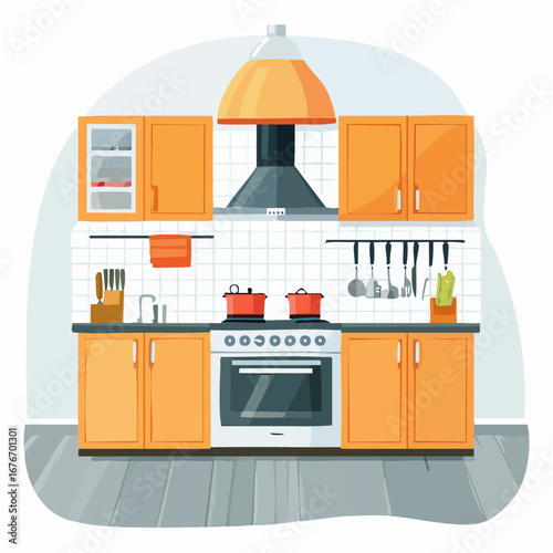 Orange Kitchen Interior Design Illustration.