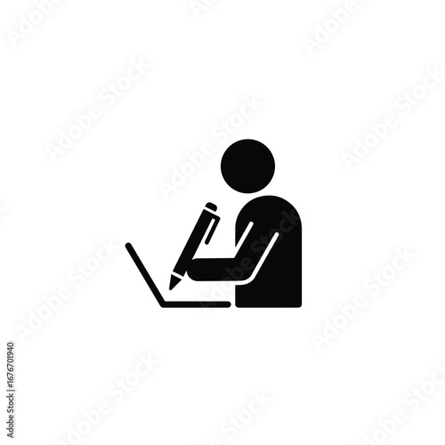 Person writing on a laptop with a pen, representing business or work.