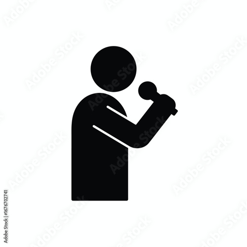 Silhouette of a person holding a microphone, possibly singing or giving a speech.