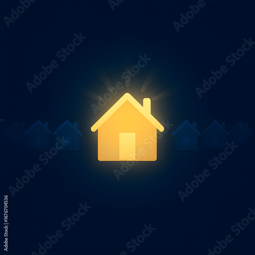 Glowing House for Sale – Modern Real Estate Shape Concept