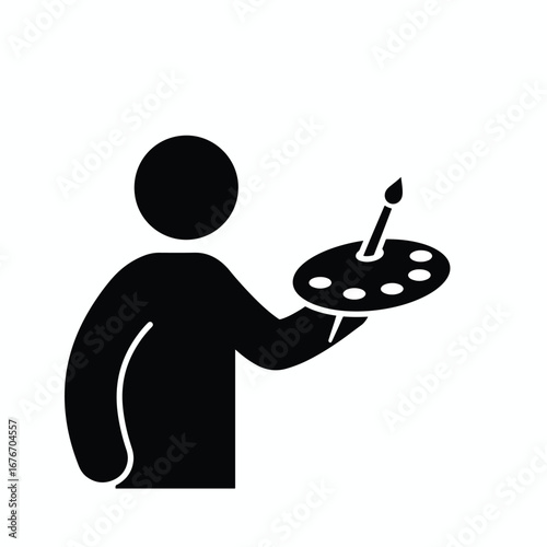 A stick figure artist holding a palette with paint and a brush.