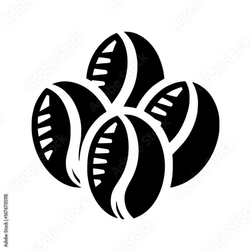 Four dark coffee beans black vector icon with transparent background 