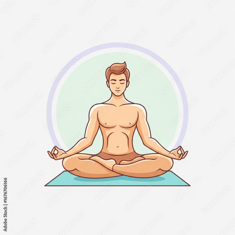 Obraz premium Calm Yoga Man Meditation Pose Icon: Minimalist Vector Silhouette for Wellness, Mindfulness, and Fitness App Design
