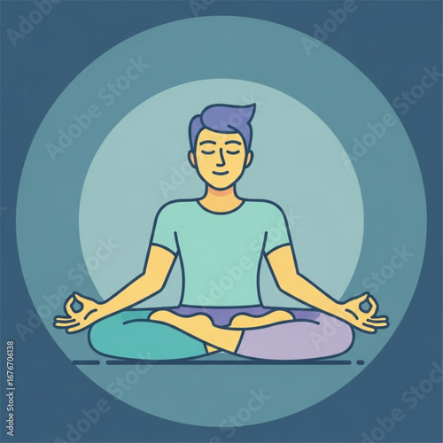 Calm Yoga Man Meditation Pose Icon: Minimalist Vector Silhouette for Wellness, Mindfulness, and Fitness App Design