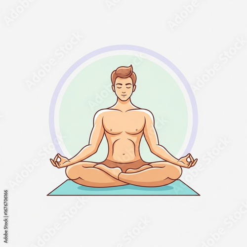 Calm Yoga Man Meditation Pose Icon: Minimalist Vector Silhouette for Wellness, Mindfulness, and Fitness App Design