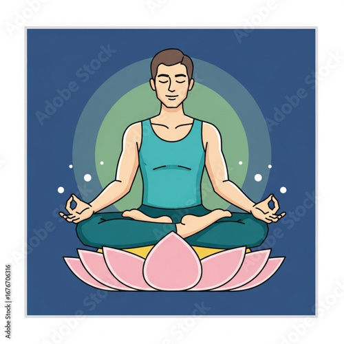 Calm Yoga Man Meditation Pose Icon: Minimalist Vector Silhouette for Wellness, Mindfulness, and Fitness App Design