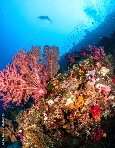 Wallpaper Mural Vibrant Coral Reef Ecosystem with Pink Sea Fan and Diverse Marine Life. Torontodigital.ca
