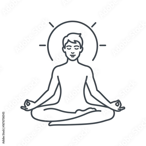 Calm Yoga Man Meditation Pose Icon: Minimalist Vector Silhouette for Wellness, Mindfulness, and Fitness App Design