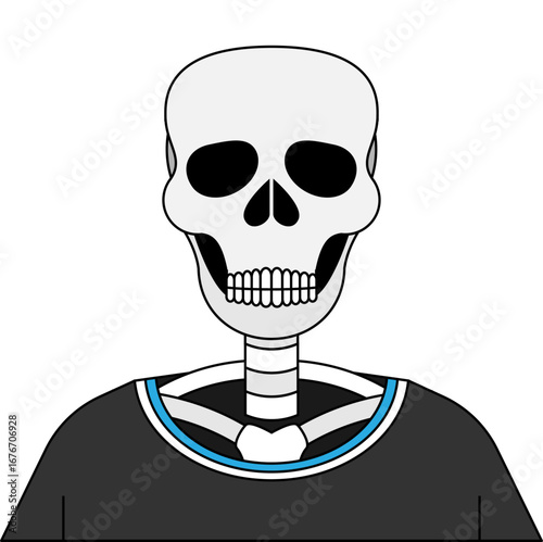 Esqueleto con ropa negra en fondo blanco