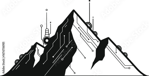 Robotic mountain vector logo icon design, Modern mountain vector art design, Futurstic mountain vector logo icon on white background