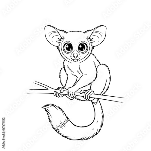 Adorable Anime Style African Galago Bushbaby Coloring Page for Kids Cute Line Art