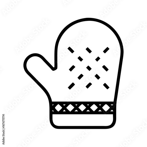 Kitchen oven mitt with decorative pattern and outlined design  