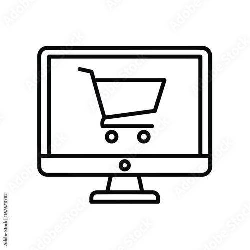 Online Shopping Cart on Monitor: A graphic representation of an online shopping cart icon on a computer screen, symbolizing the digital marketplace and the ease of e-commerce.