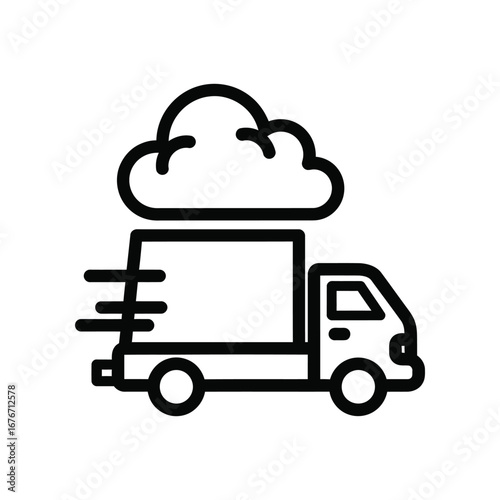 Cloud Delivery Truck: An illustrated cloud above a transport truck, symbolizing seamless, swift package, goods, or service deliveries across vast digital network.