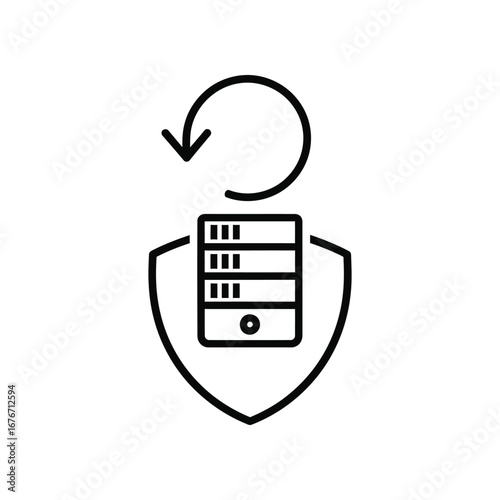 Data Server Protection: An illustrative representation of a secure server, encased within a protective shield and with an ongoing refresh symbol.