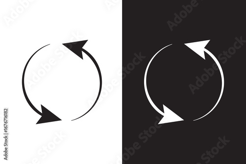 Vector  circle arrows isolated on white, black background. Rotate arrow and spinning loading symbol. Circular rotation loading elements, redo process.