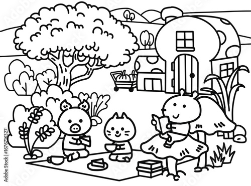 Capybara are picnic with animal friends