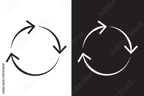 Vector  circle arrows isolated on white, black background. Rotate arrow and spinning loading symbol. Circular rotation loading elements, redo process.