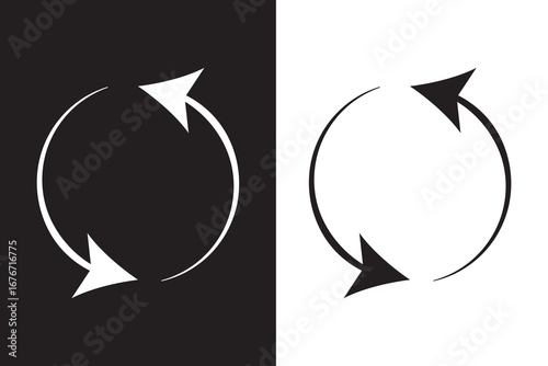 Vector  circle arrows isolated on white, black background. Rotate arrow and spinning loading symbol. Circular rotation loading elements, redo process.