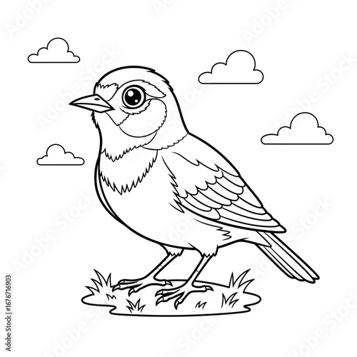Happy Anime Style African Lark Coloring Page Outline Fun Educational Bird Activity