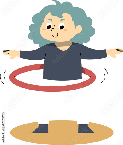 cute cartoon character illustration of a child playing hula hoop.