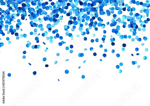 Scattered, vibrant blue confetti on white background